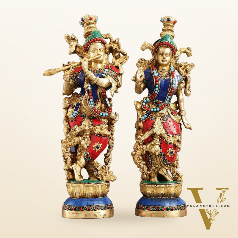 Superfine Brass Radha Krishna Statues | 14" Height | Handcrafted