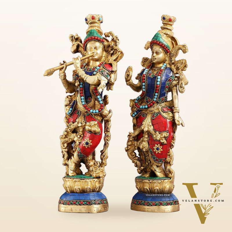 Superfine Brass Radha Krishna Statues | 14" Height | Handcrafted