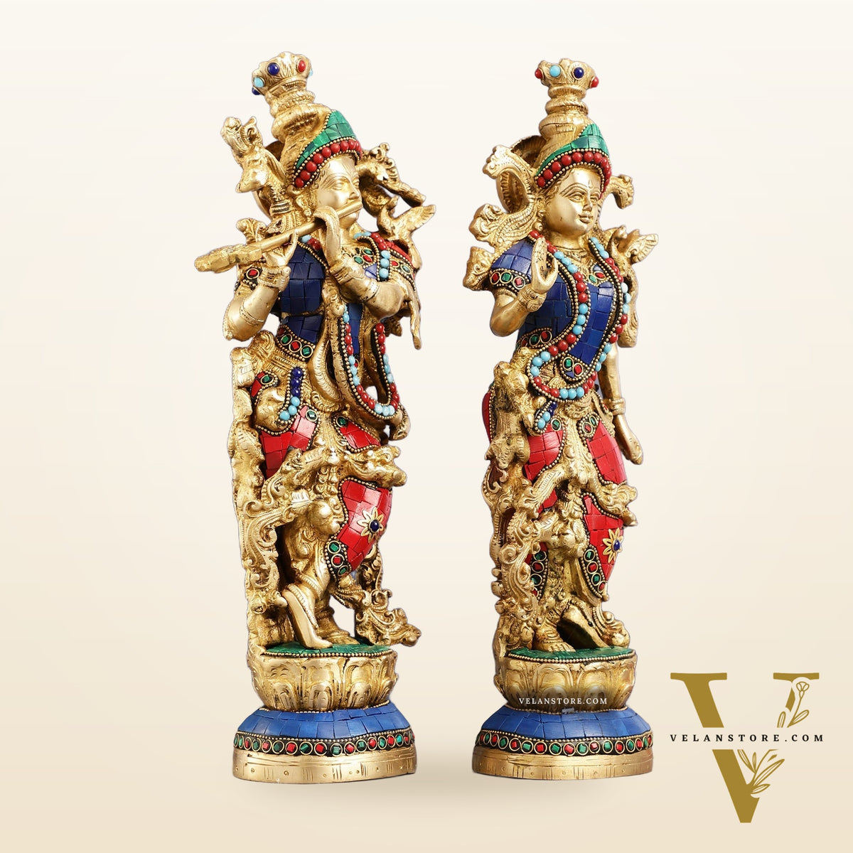 Superfine Brass Radha Krishna Statues | 14" Height | Handcrafted