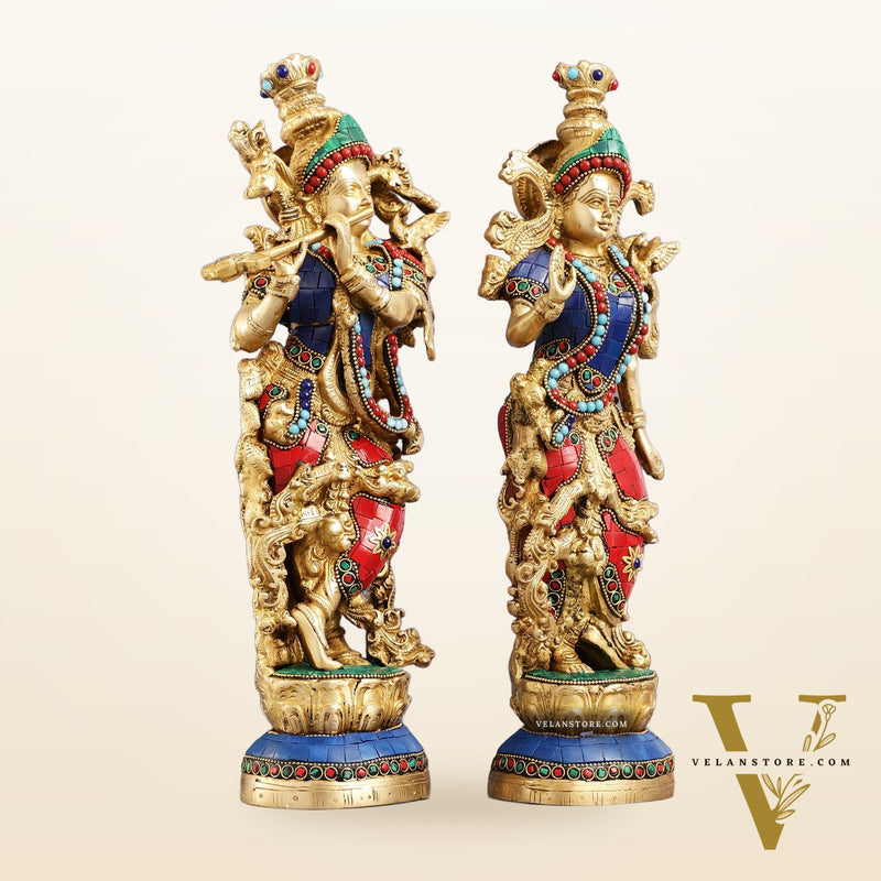 Superfine Brass Radha Krishna Statues | 14" Height | Handcrafted