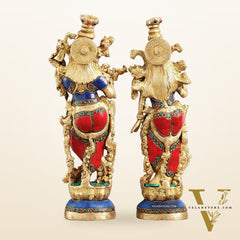 Superfine Brass Radha Krishna Statues | 14" Height | Handcrafted