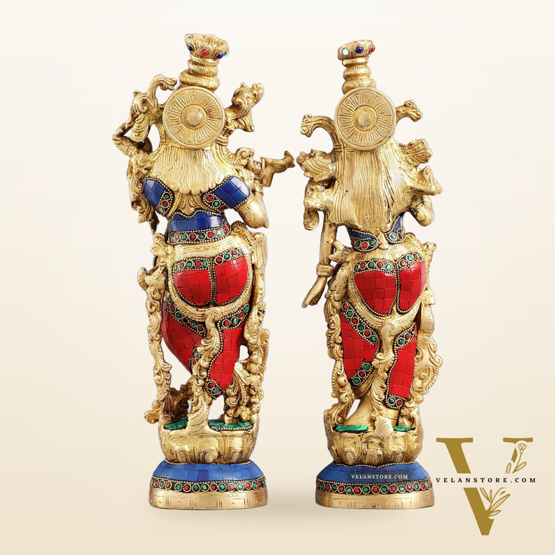 Superfine Brass Radha Krishna Statues | 14" Height | Handcrafted