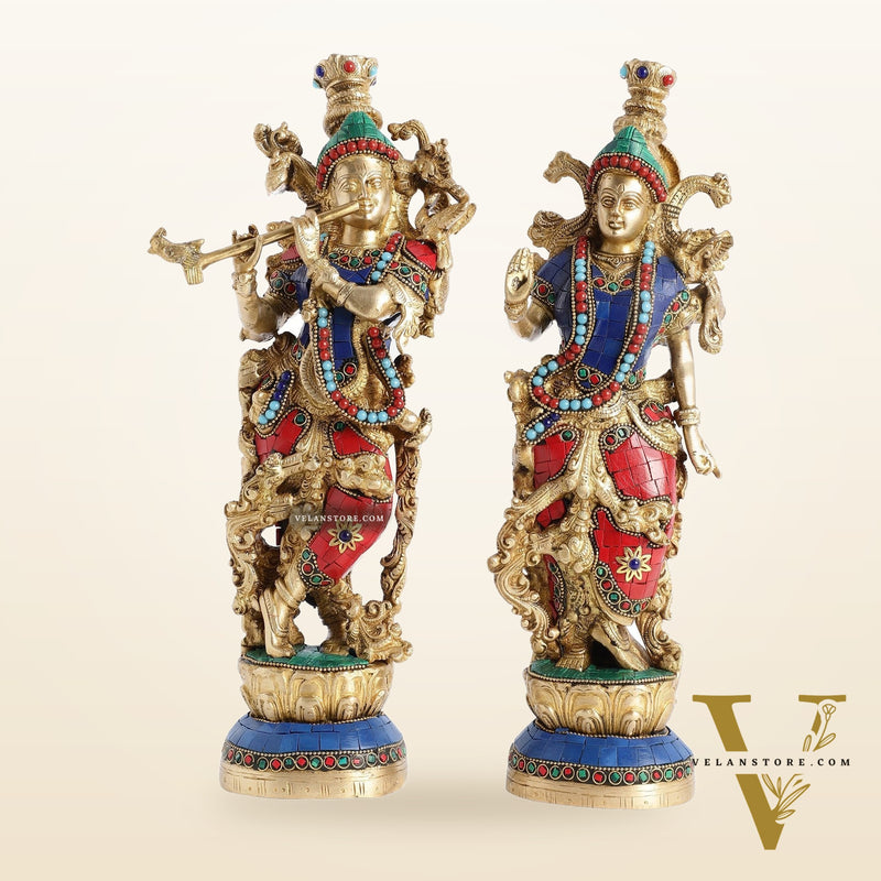 Superfine Brass Radha Krishna Statues | 14" Height | Handcrafted