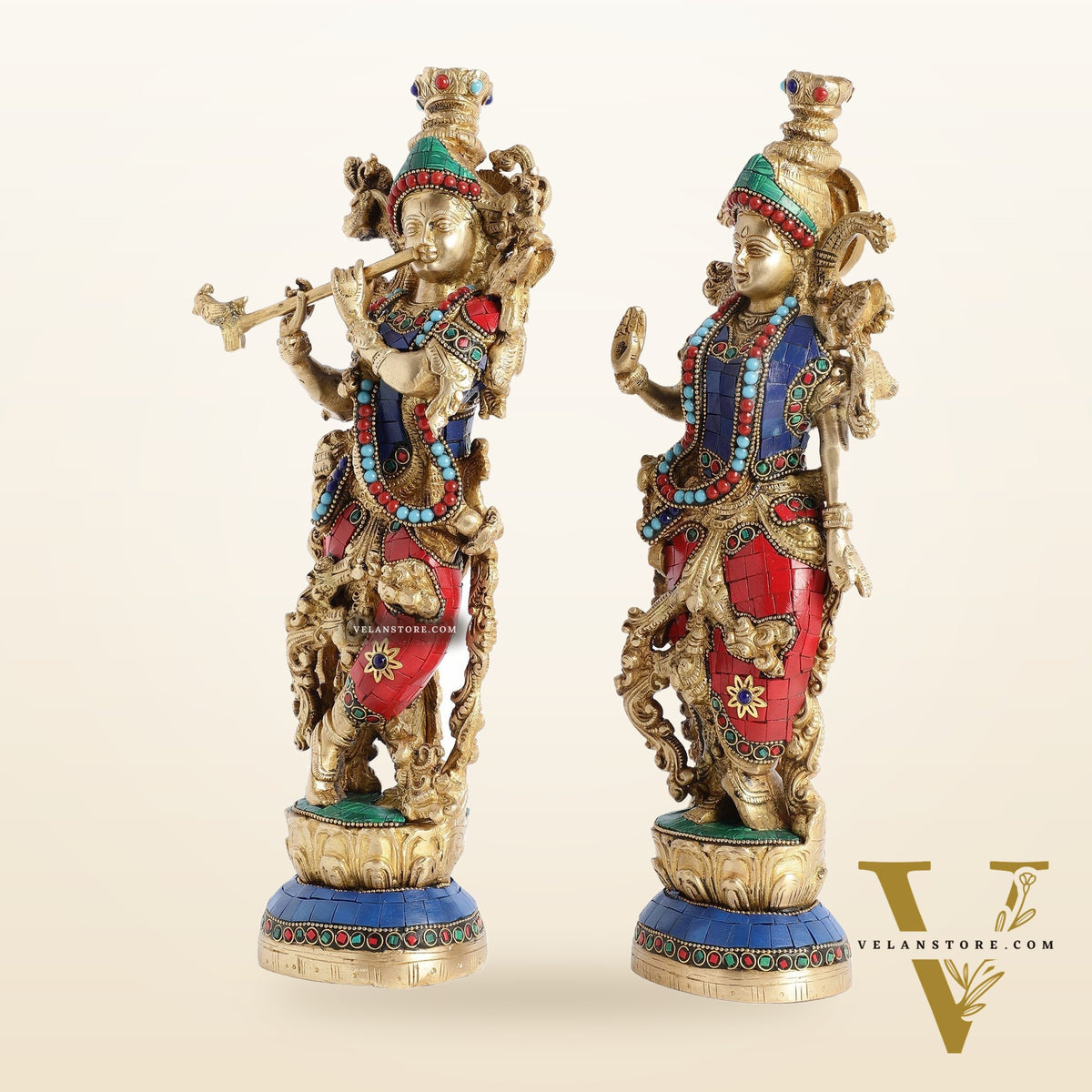 Superfine Brass Radha Krishna Statues | 14" Height | Handcrafted