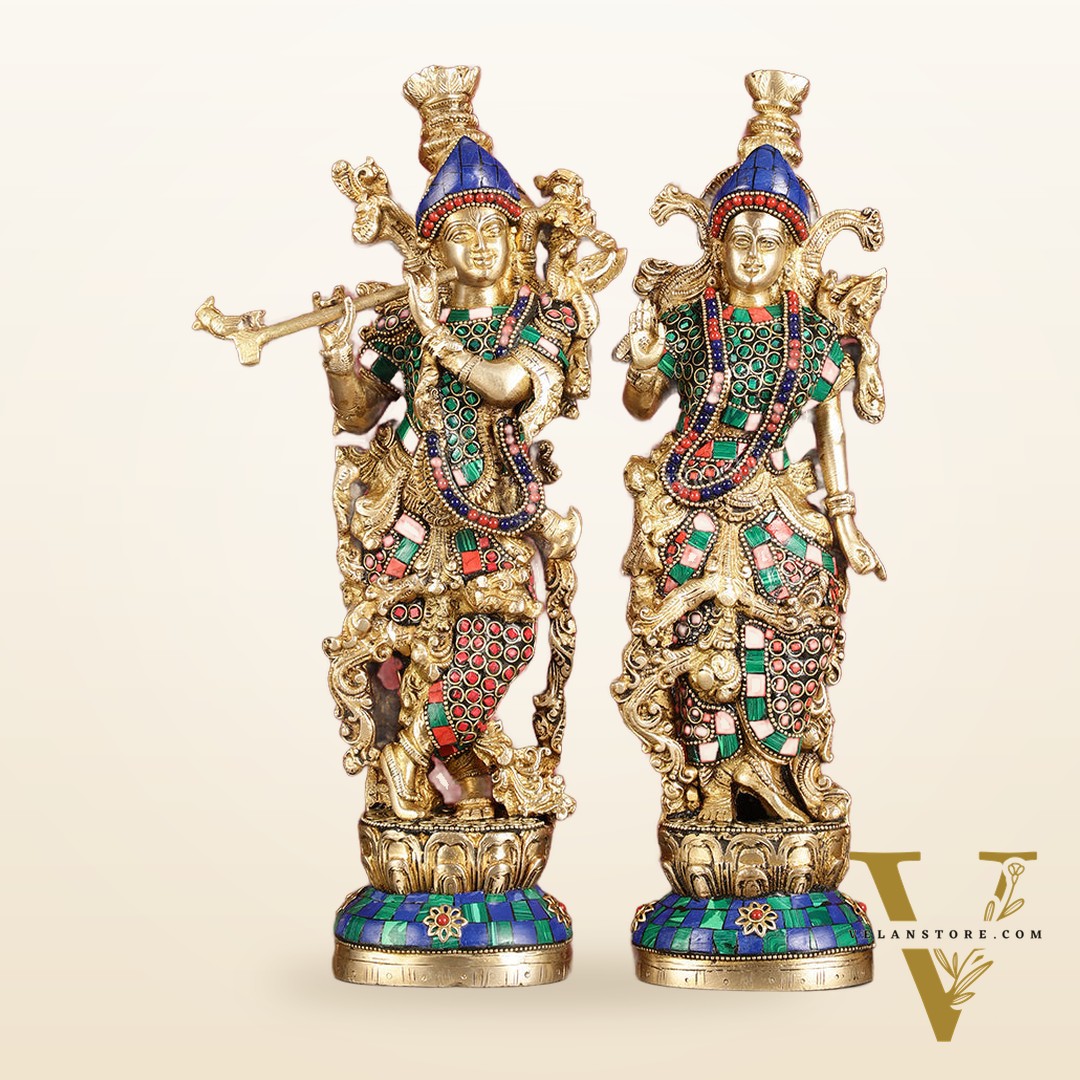 Superfine Brass Radha Krishna Statues | 14" Height | Handcrafted