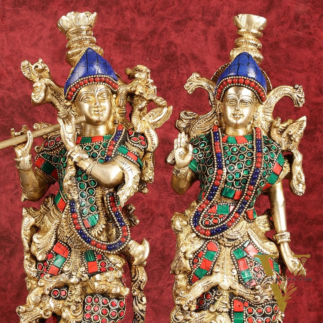 Superfine Brass Radha Krishna Statues | 14" Height | Handcrafted