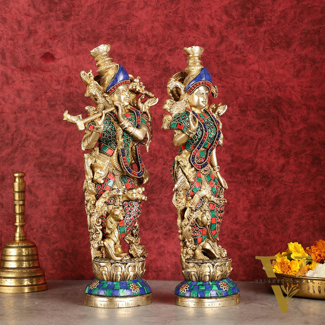 Superfine Brass Radha Krishna Statues | 14" Height | Handcrafted