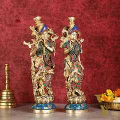 Superfine Brass Radha Krishna Statues | 14" Height | Handcrafted