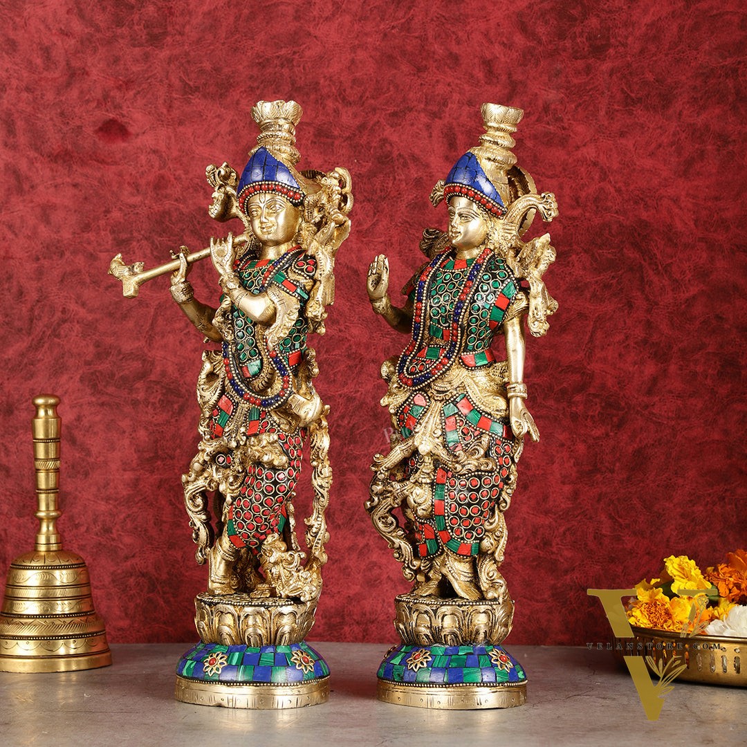 Superfine Brass Radha Krishna Statues | 14" Height | Handcrafted