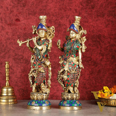 Superfine Brass Radha Krishna Statues | 14" Height | Handcrafted