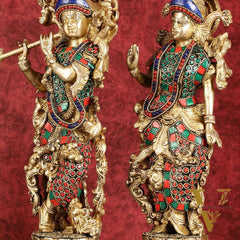 Superfine Brass Radha Krishna Statues | 14" Height | Handcrafted