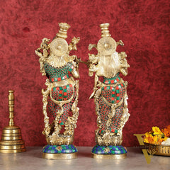 Superfine Brass Radha Krishna Statues | 14" Height | Handcrafted