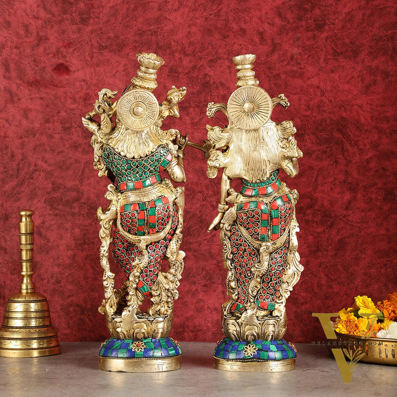 Superfine Brass Radha Krishna Statues | 14" Height | Handcrafted