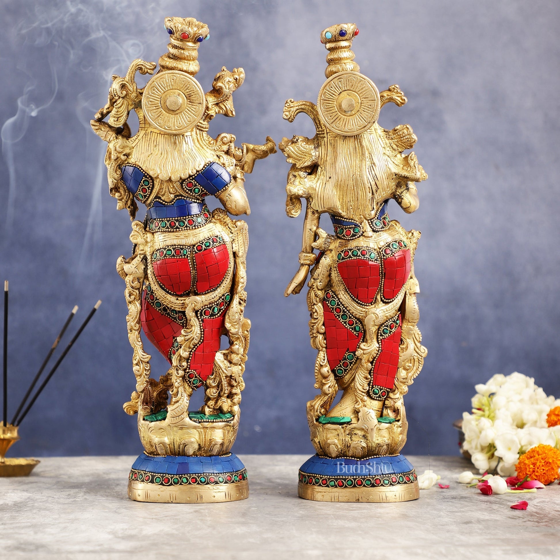 Superfine Brass Radha Krishna Statues | 14" Height | Handcrafted