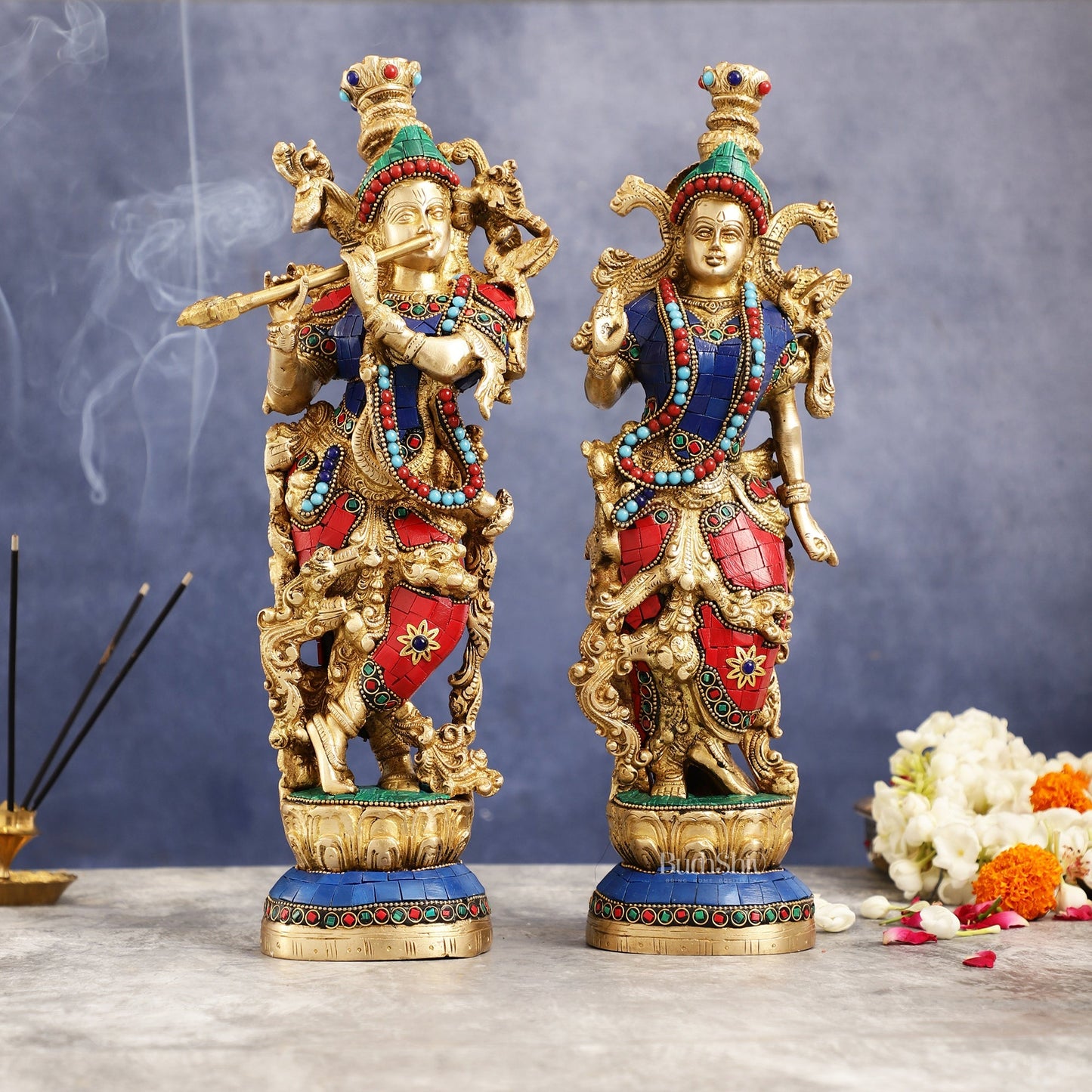 Superfine Brass Radha Krishna Statues | 14" Height | Handcrafted