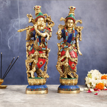 Superfine Brass Radha Krishna Statues | 14" Height | Handcrafted