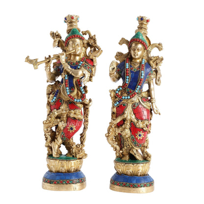 Superfine Brass Radha Krishna Statues | 14" Height | Handcrafted