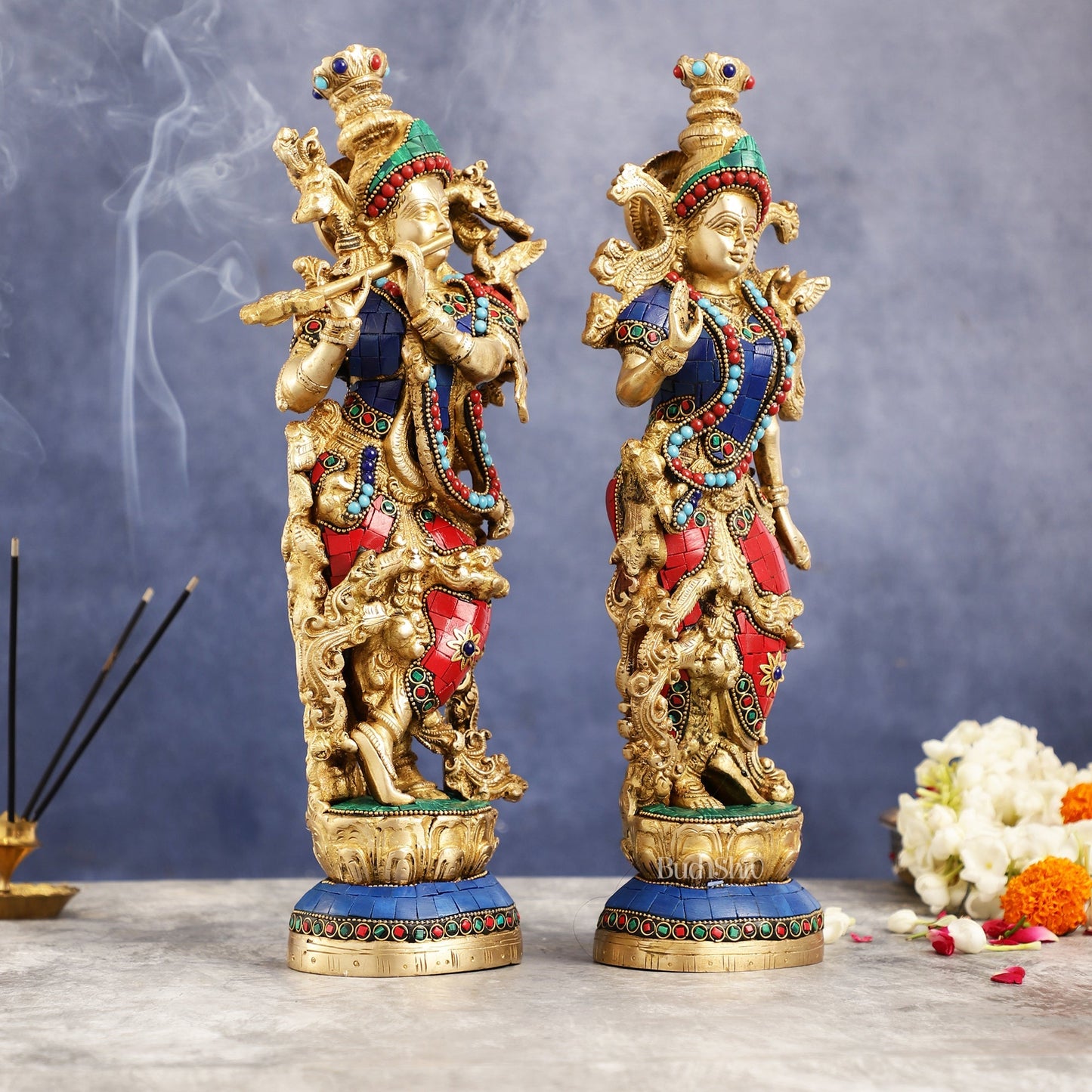 Superfine Brass Radha Krishna Statues | 14" Height | Handcrafted