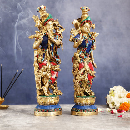 Superfine Brass Radha Krishna Statues | 14" Height | Handcrafted