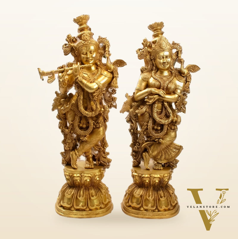 Superfine Brass Radha Krishna Statues - Handcrafted Perfection - 48"