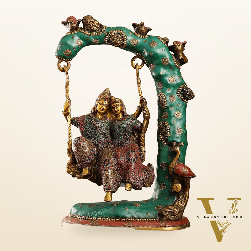 Superfine Brass Radha Krishna Swing with Meenakari Work - 23-inch