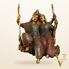 Superfine Brass Radha Krishna Swing with Meenakari Work - 23-inch