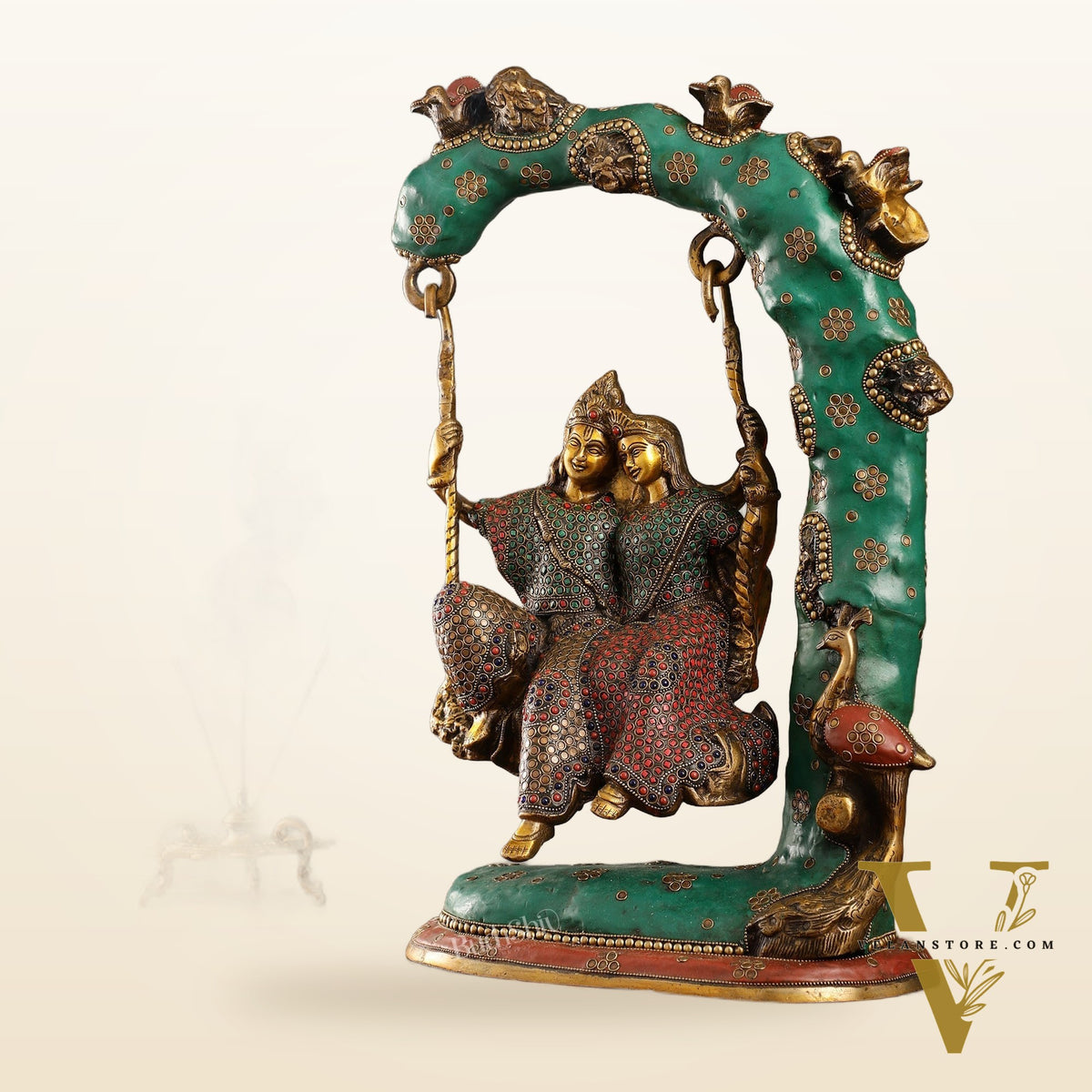 Superfine Brass Radha Krishna Swing with Meenakari Work - 23-inch
