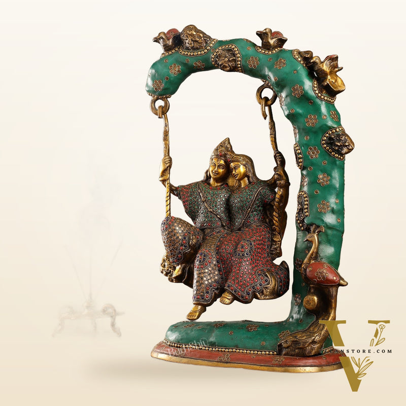 Superfine Brass Radha Krishna Swing with Meenakari Work - 23-inch