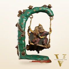 Superfine Brass Radha Krishna Swing with Meenakari Work - 23-inch