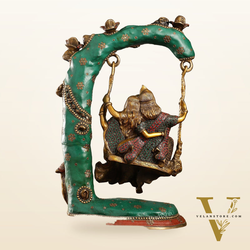 Superfine Brass Radha Krishna Swing with Meenakari Work - 23-inch