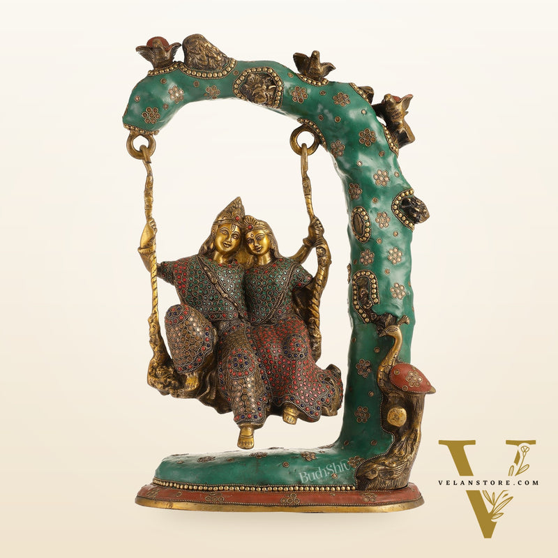 Superfine Brass Radha Krishna Swing with Meenakari Work - 23-inch
