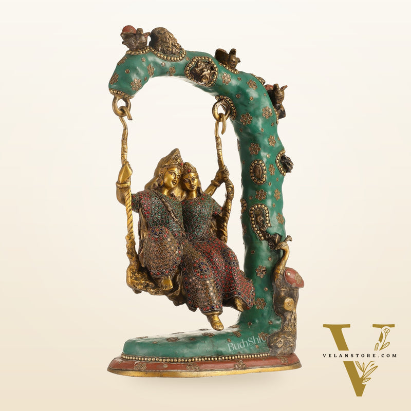 Superfine Brass Radha Krishna Swing with Meenakari Work - 23-inch