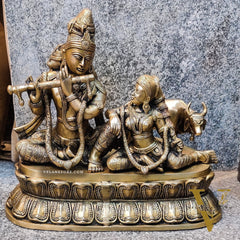 Superfine Brass Radha Krishna with Cow | Height 14 Inch