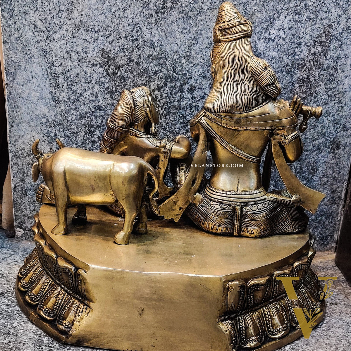 Superfine Brass Radha Krishna with Cow | Height 14 Inch