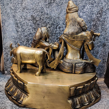 Superfine Brass Radha Krishna with Cow | Height 14 Inch