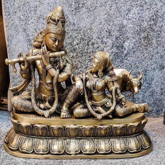 Superfine Brass Radha Krishna with Cow | Height 14 Inch