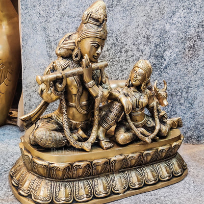 Superfine Brass Radha Krishna with Cow | Height 14 Inch