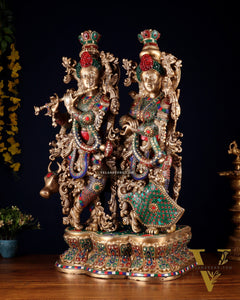 Superfine Brass Radha Krishna with cow Idol 29"