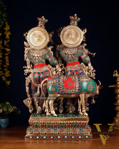 Superfine Brass Radha Krishna with cow Idol 29"