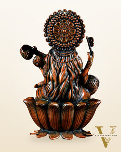 Superfine Brass Saraswati Idol - 6" Tall brown tone