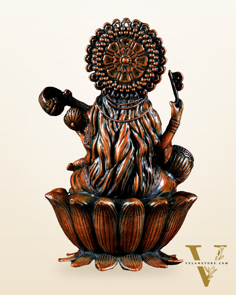 Superfine Brass Saraswati Idol - 6" Tall brown tone