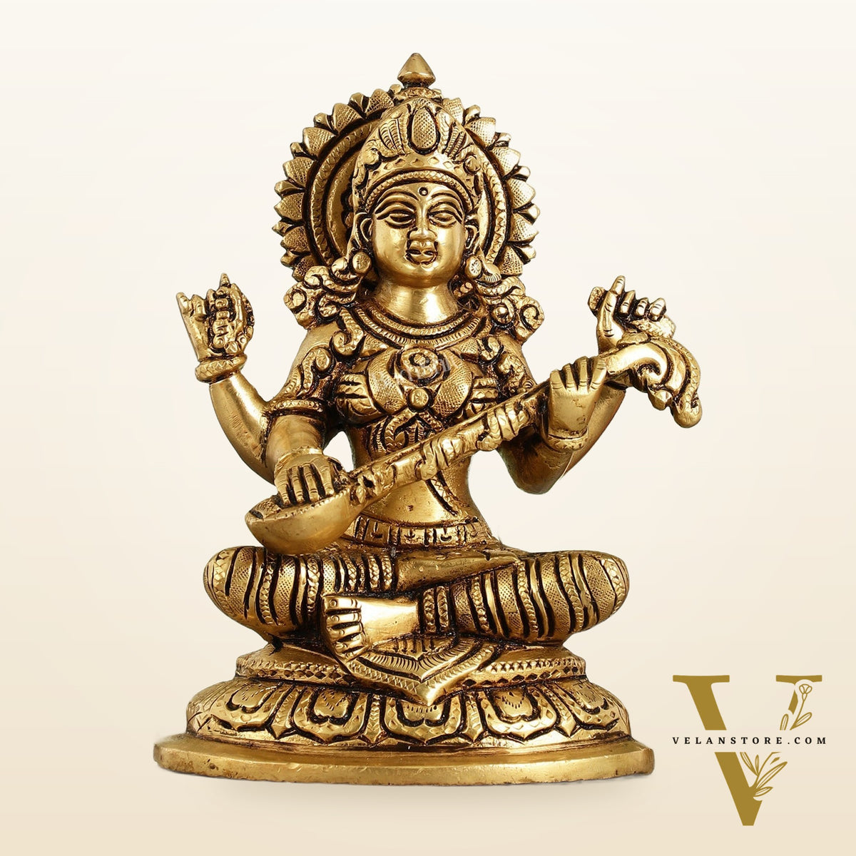 Superfine Brass Saraswati Idol - 7.5 Inch