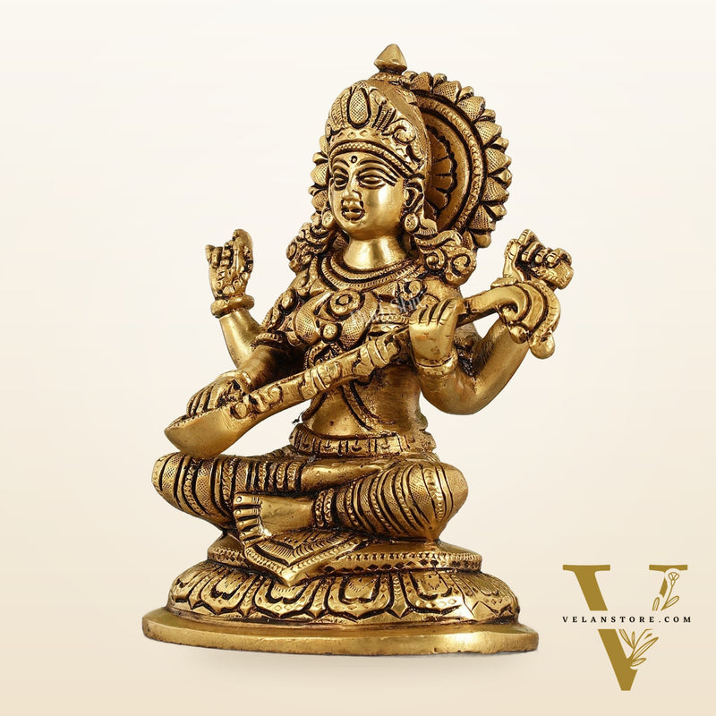 Superfine Brass Saraswati Idol - 7.5 Inch
