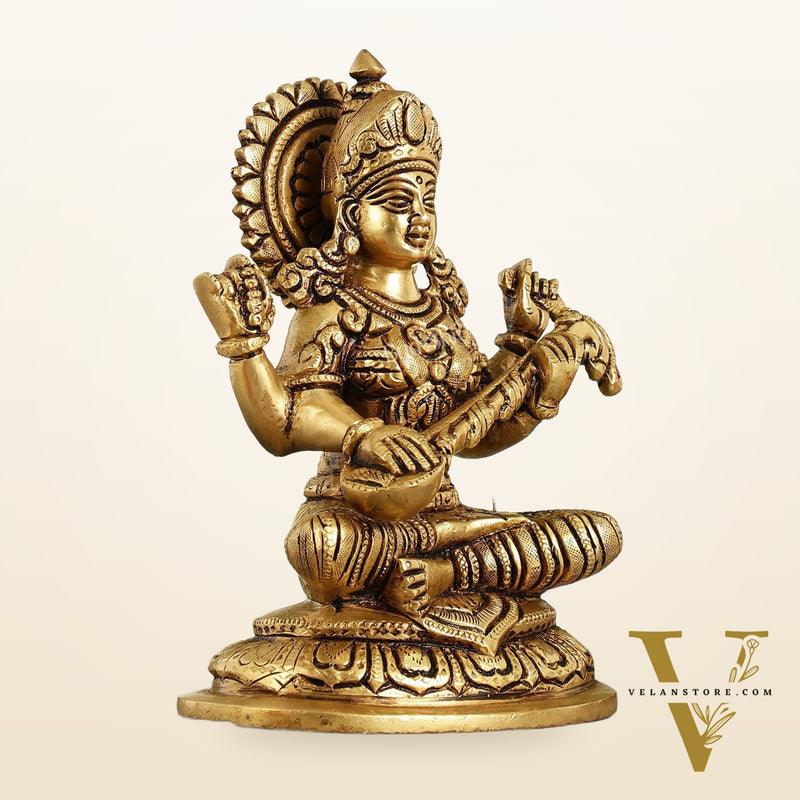 Superfine Brass Saraswati Idol - 7.5 Inch