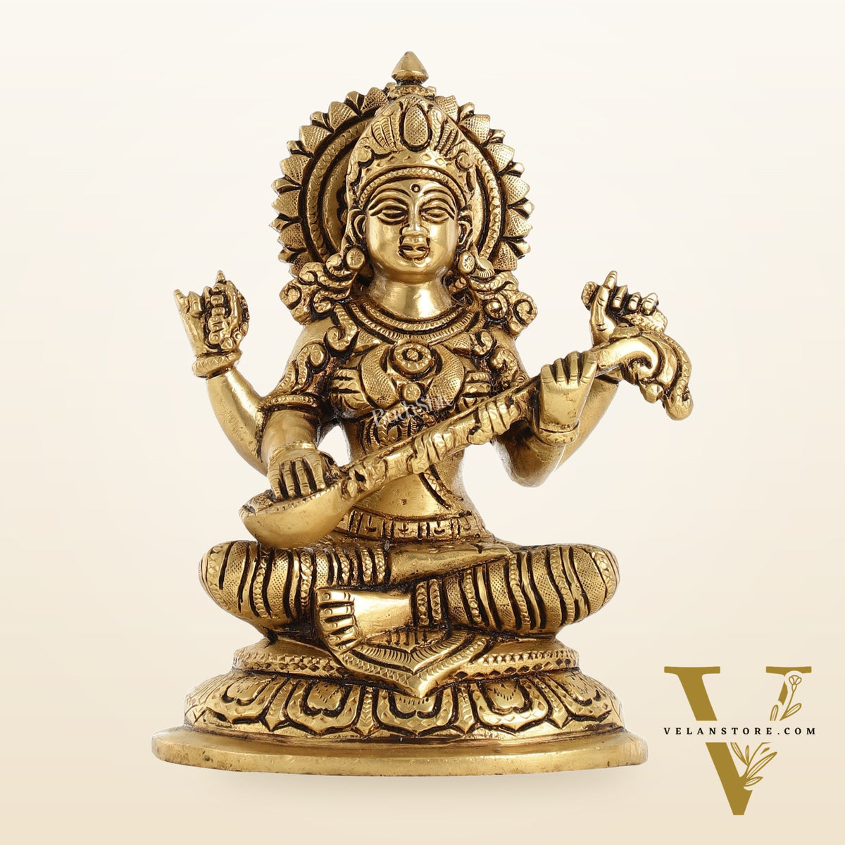 Superfine Brass Saraswati Idol - 7.5 Inch