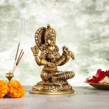 Superfine Brass Saraswati Idol - 7.5 Inch