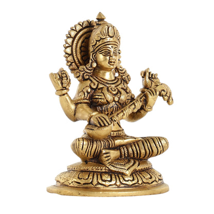 Superfine Brass Saraswati Idol - 7.5 Inch