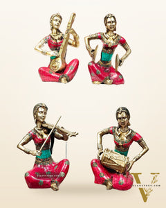 Superfine Brass Set of 4 Tribal Lady Musicians - 11 Inch