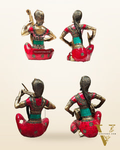 Superfine Brass Set of 4 Tribal Lady Musicians - 11 Inch