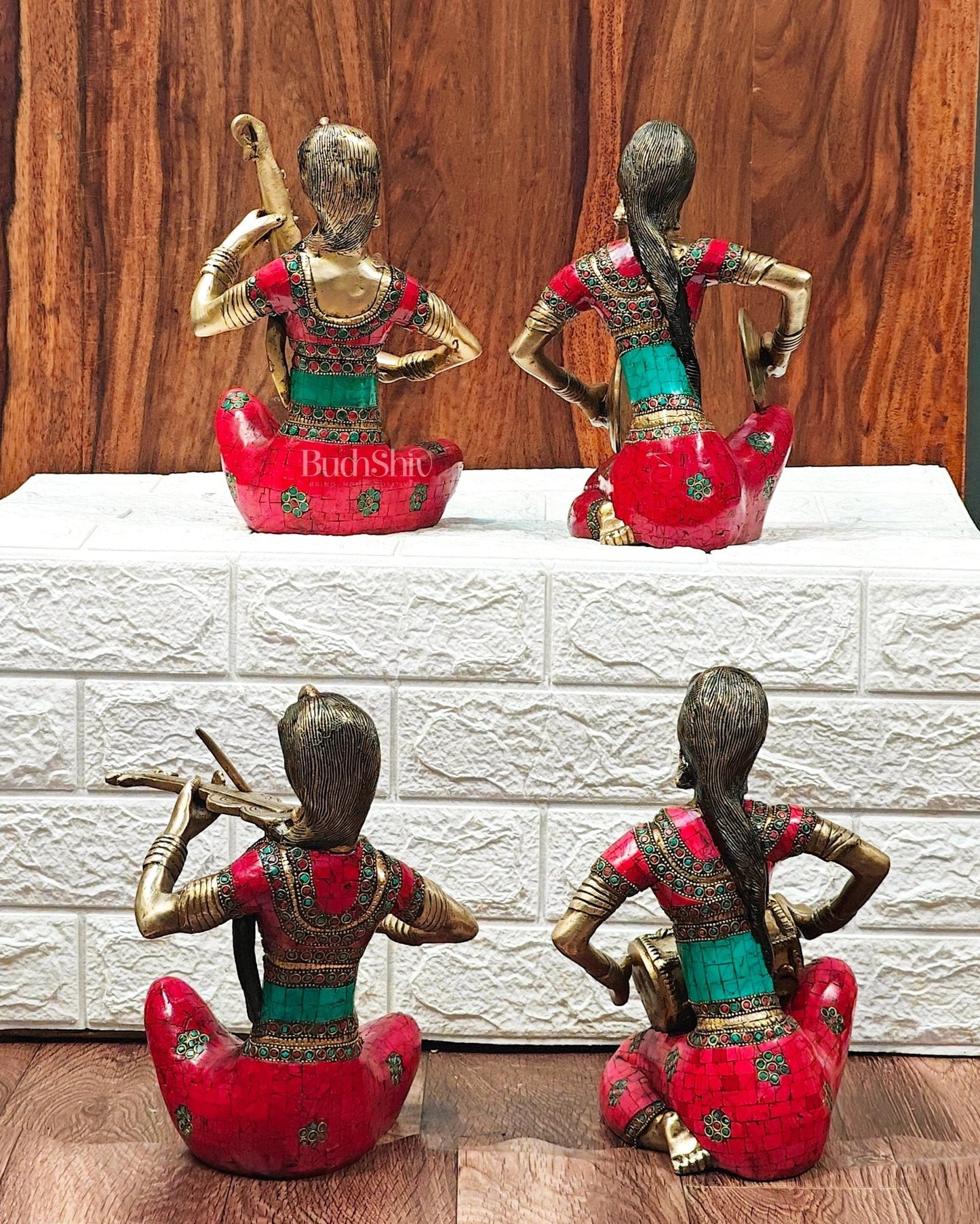 Superfine Brass Set of 4 Tribal Lady Musicians - 11 Inch